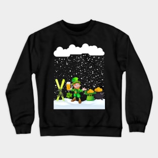 St patricks Day snow Ski on St Patricks day snowfall and snowflakes Crewneck Sweatshirt